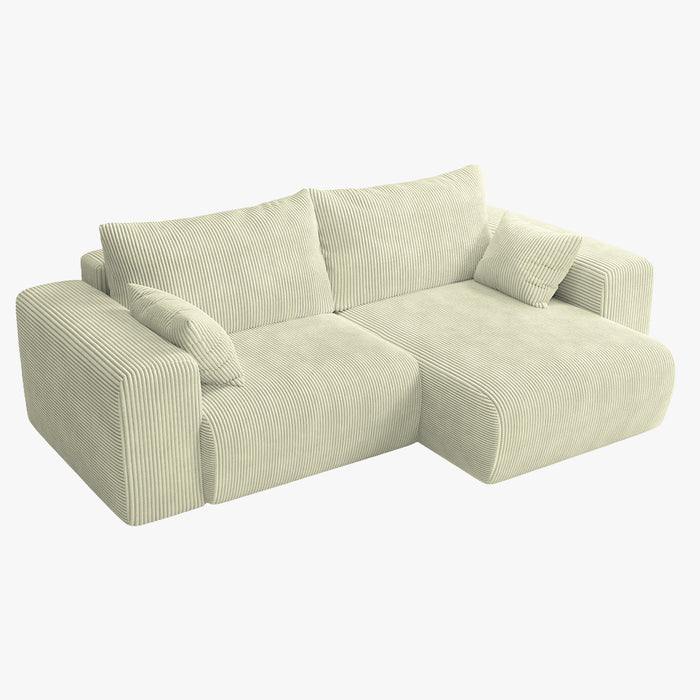 MILEA Canapé d'angle convertible et réversible en velours côtelé beige