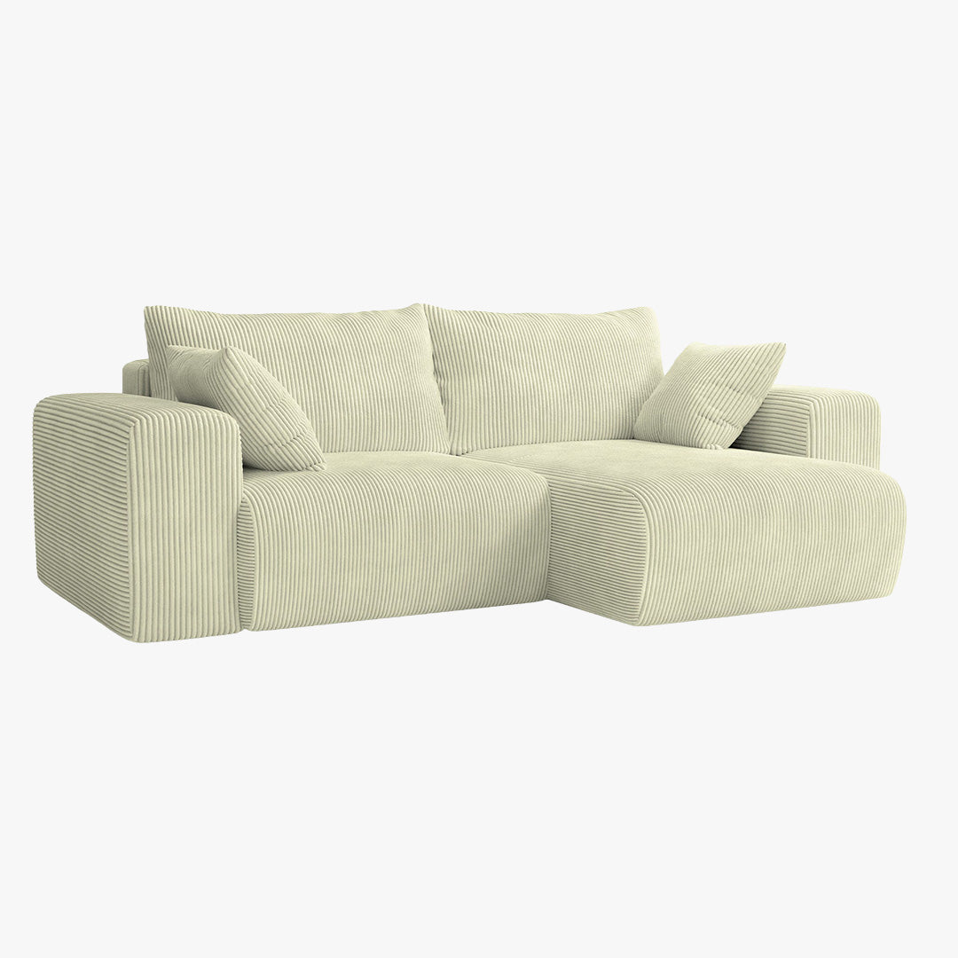 MILEA Canapé d'angle convertible et réversible en velours côtelé beige