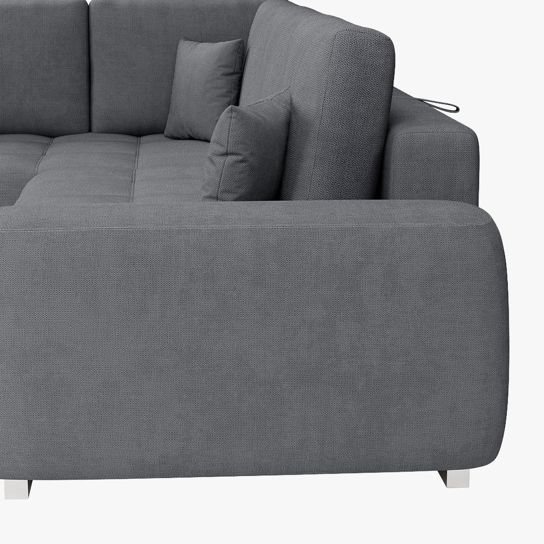 GYLIAN Canapé d'angle réversible et convertible avec coffre en tissu gris