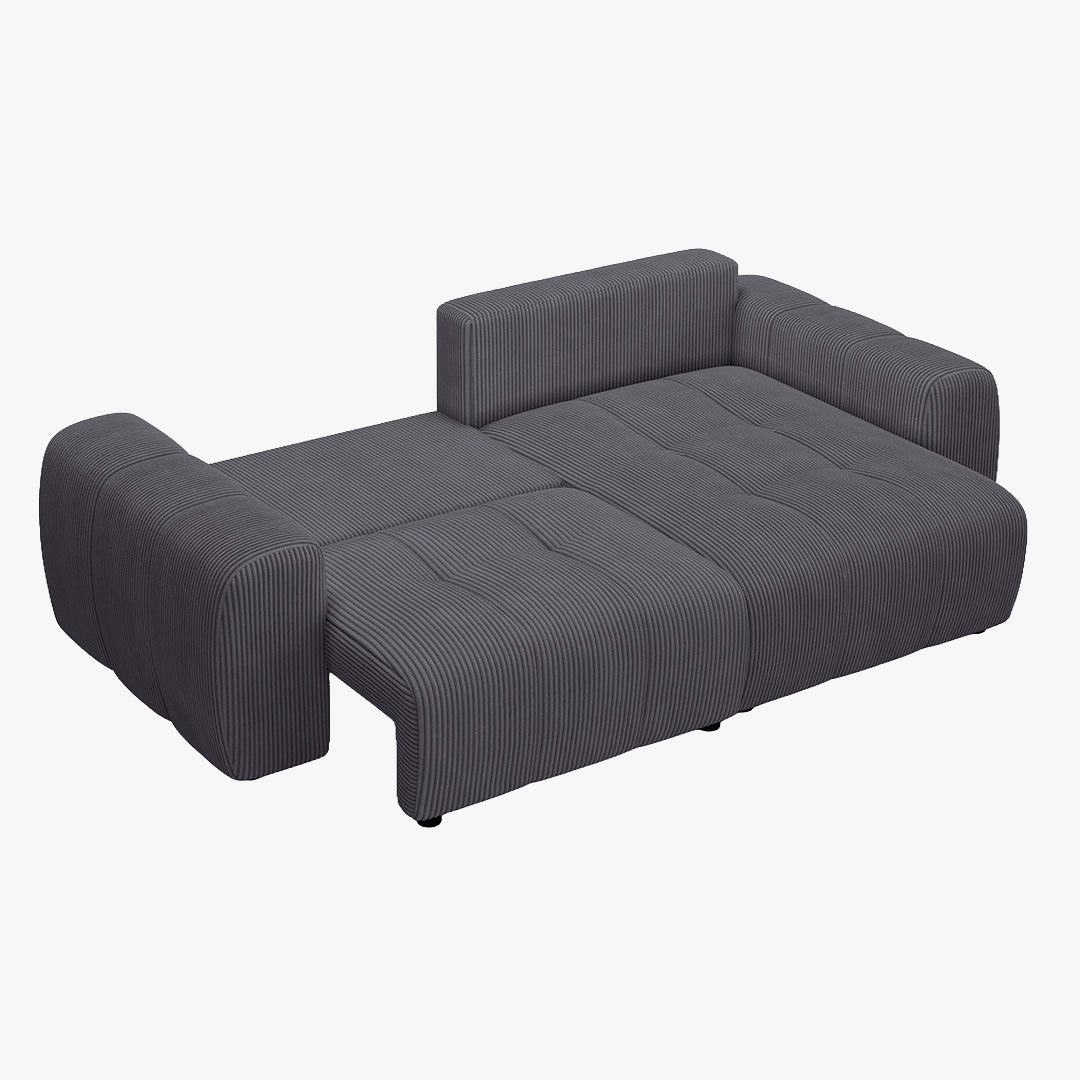 ALYA Canapé d'angle convertible et réversible avec coffre en velours côtelé gris foncé