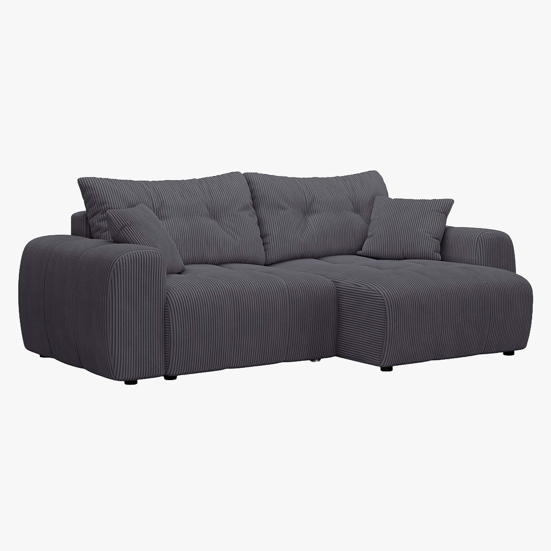 ALYA Canapé d'angle convertible et réversible avec coffre en velours côtelé gris foncé