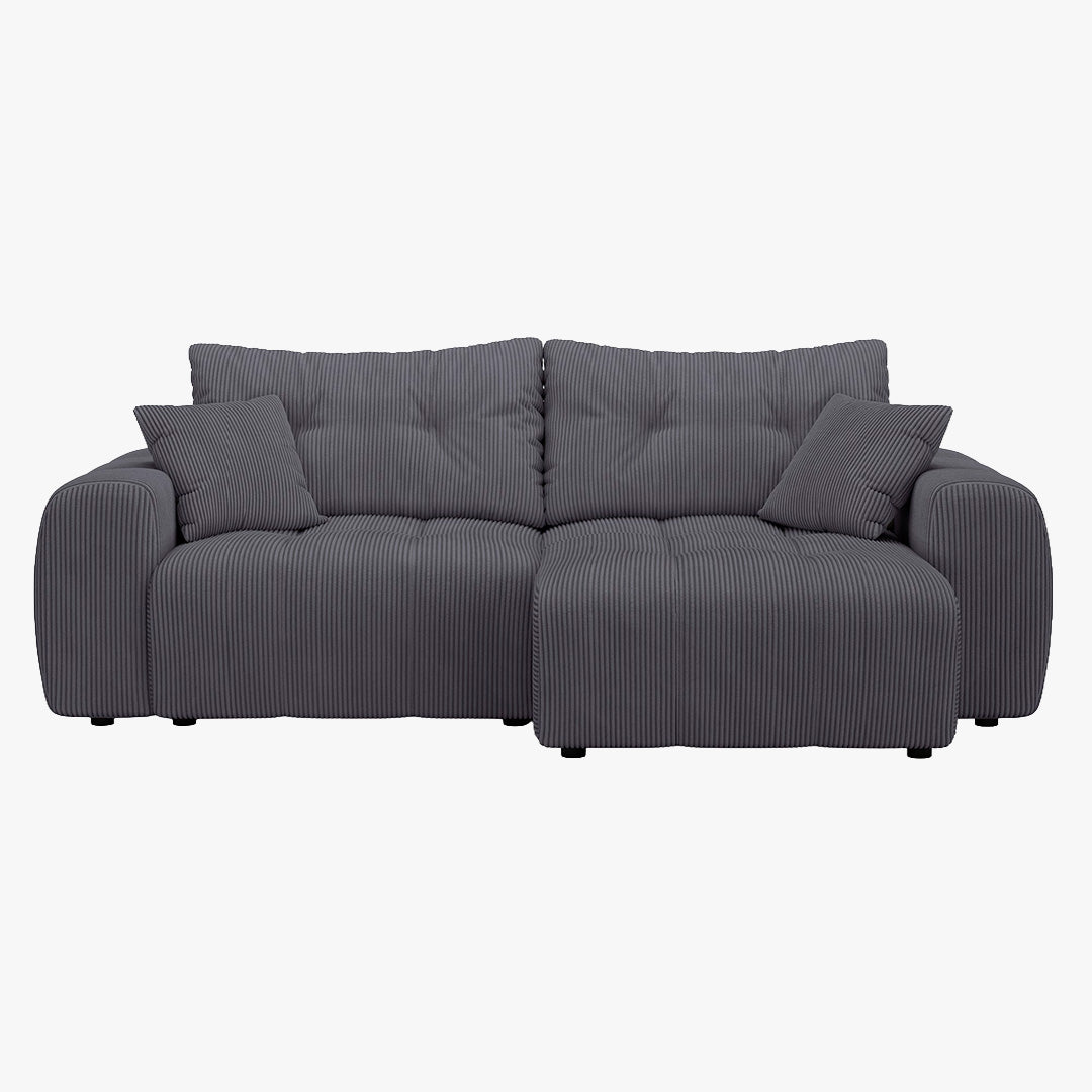 ALYA Canapé d'angle convertible et réversible avec coffre en velours côtelé gris foncé