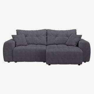 ALYA Canapé d'angle convertible et réversible avec coffre en velours côtelé gris foncé