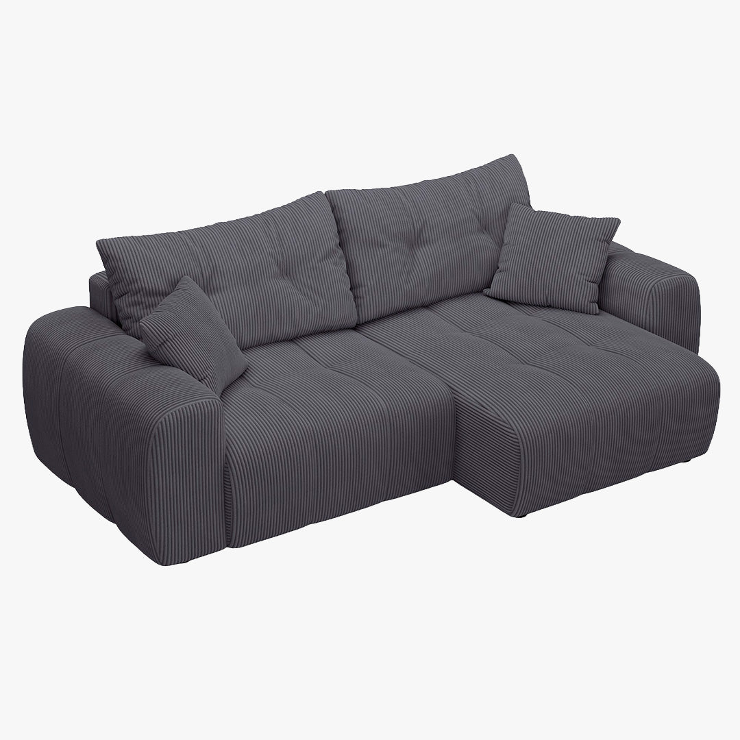 ALYA Canapé d'angle convertible et réversible avec coffre en velours côtelé gris foncé