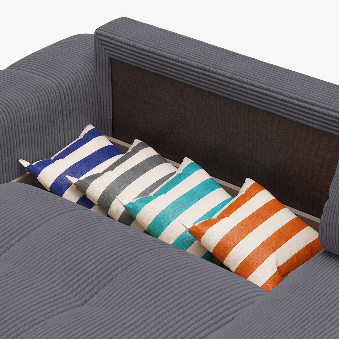 ALYA Canapé d'angle convertible et réversible avec coffre en velours côtelé gris foncé