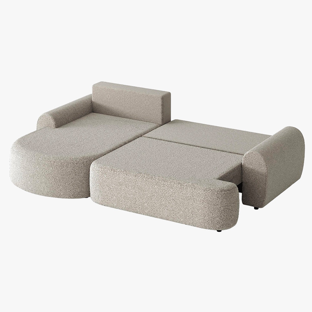 TAYLA Canapé d'angle convertible avec coffre en tissu bouclette beige - Angle gauche