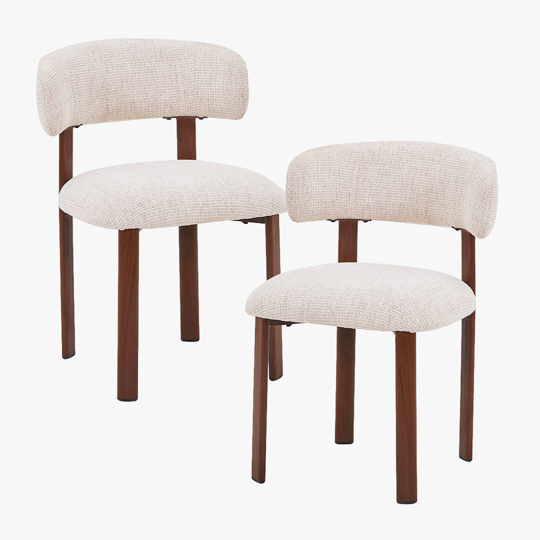 EFILIA Lot de 2 chaises en tissu beige pieds couleur bois foncé