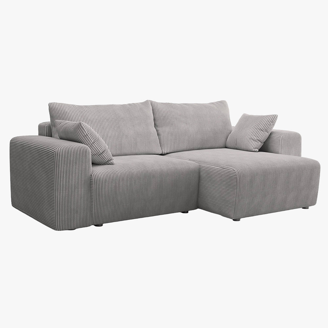 MILEA Canapé d'angle convertible et réversible en velours côtelé gris clair