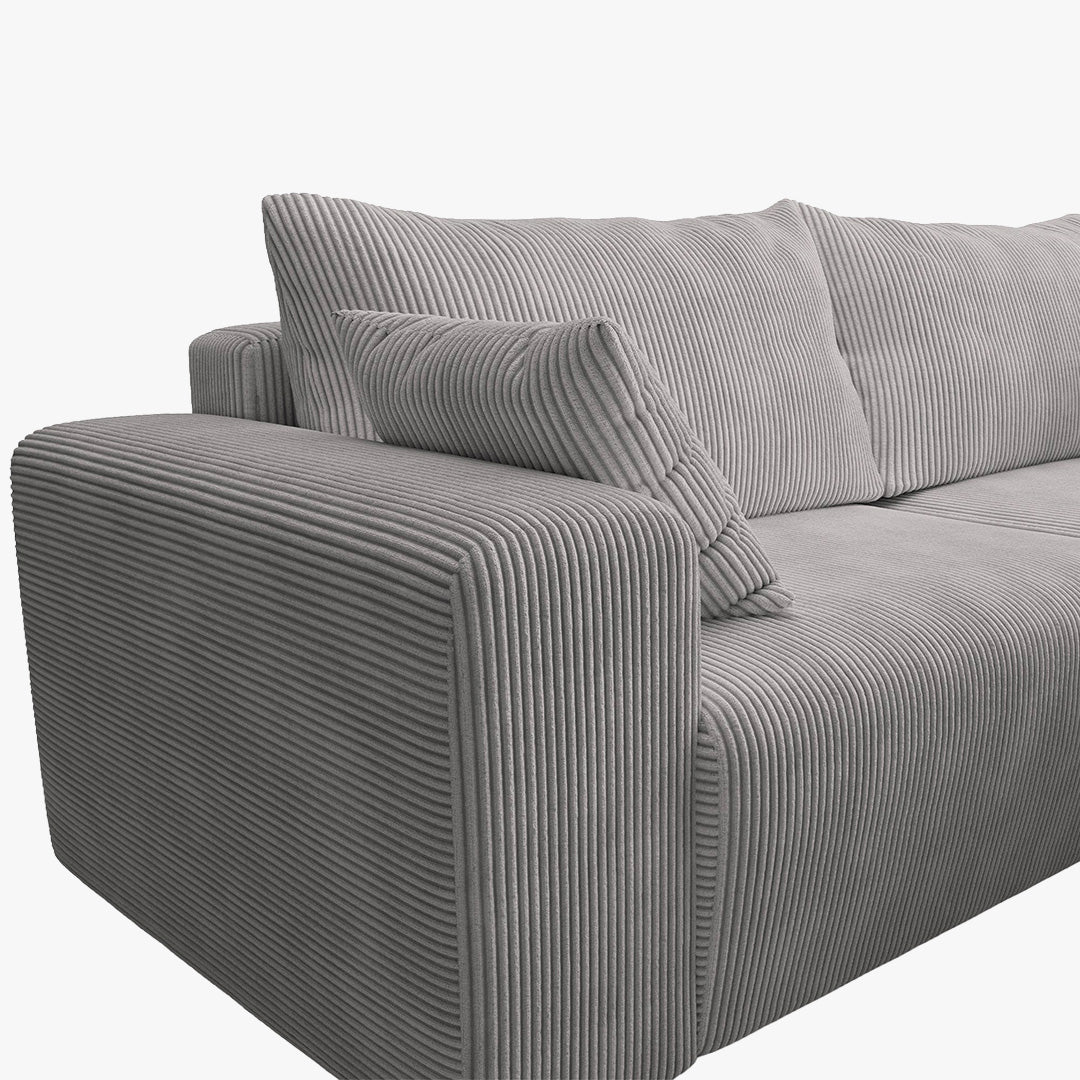 MILEA Canapé d'angle convertible et réversible en velours côtelé gris clair