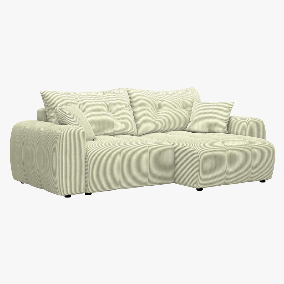 ALYA Canapé d'angle convertible et réversible avec coffre en velours côtelé beige