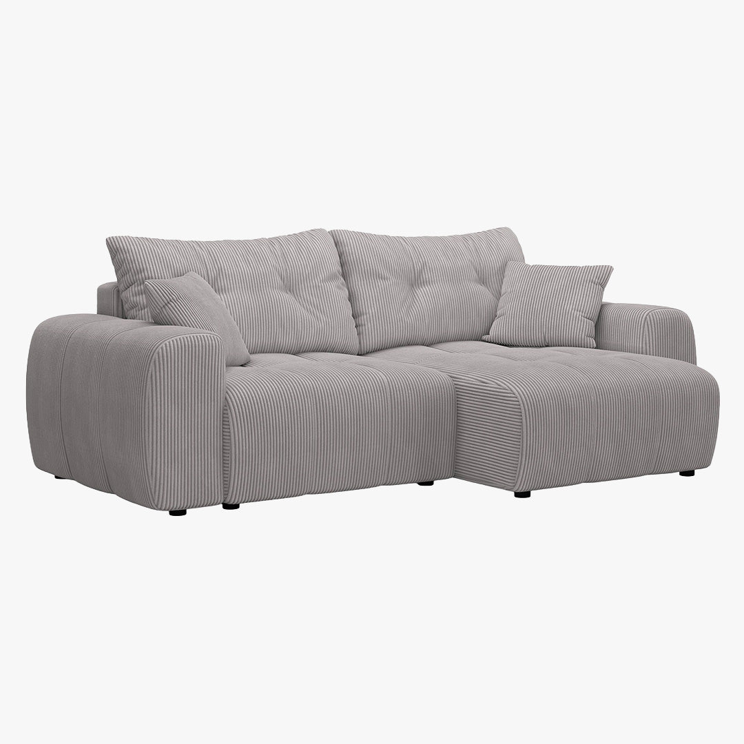 ALYA Canapé d'angle convertible et réversible avec coffre en velours côtelé gris clair