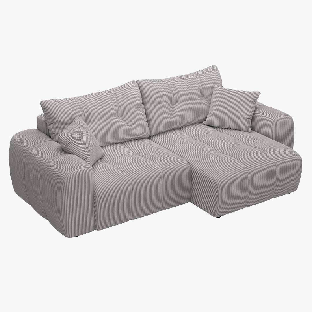 ALYA Canapé d'angle convertible et réversible avec coffre en velours côtelé gris clair