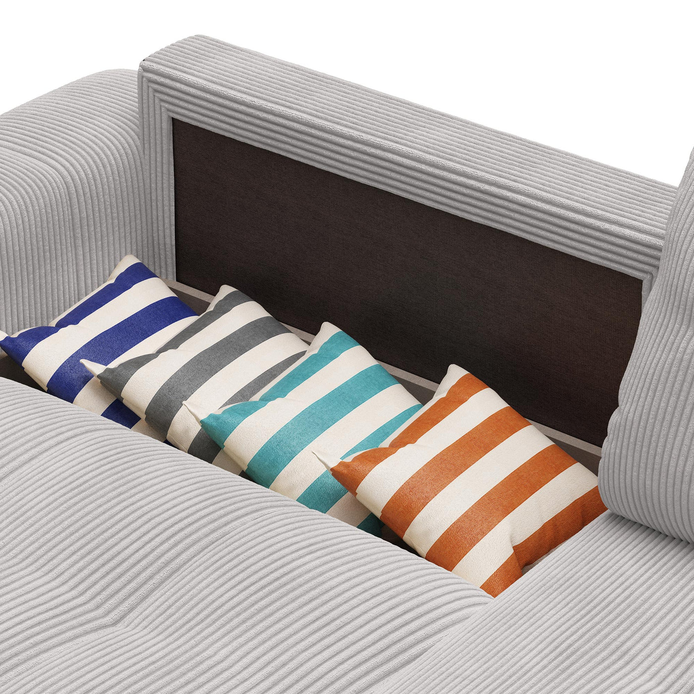 ALYA Canapé d'angle convertible et réversible avec coffre en velours côtelé gris clair