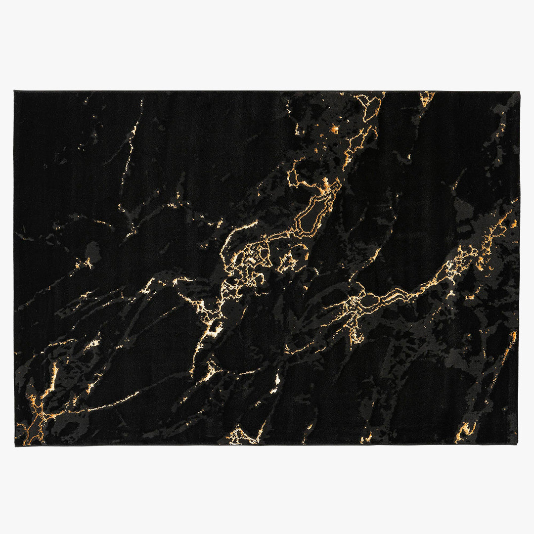 MARMARIS Tapis en tissu à veinure marbré noir et doré -160x230 cm