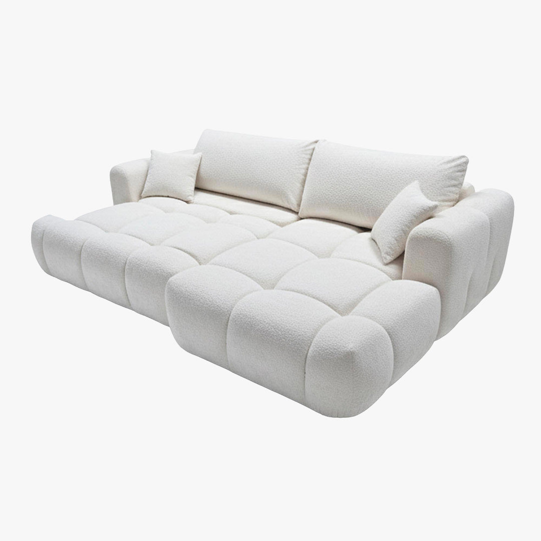 CLOUD Canapé d'angle convertible en tissu bouclette beige - Angle droit