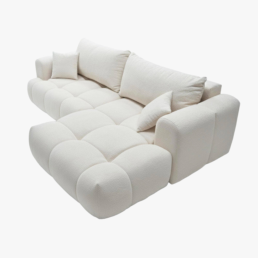 CLOUD Canapé d'angle convertible en tissu bouclette beige - Angle droit