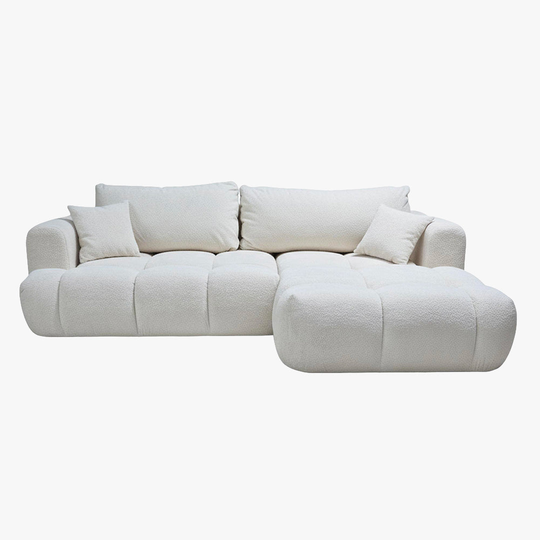 CLOUD Canapé d'angle convertible en tissu bouclette beige - Angle droit