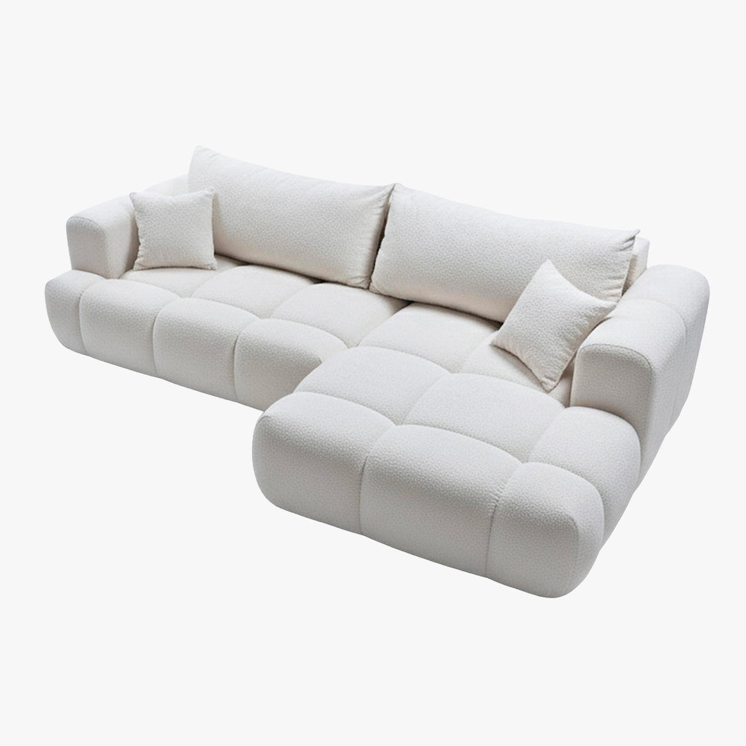 CLOUD Canapé d'angle convertible en tissu bouclette beige - Angle droit