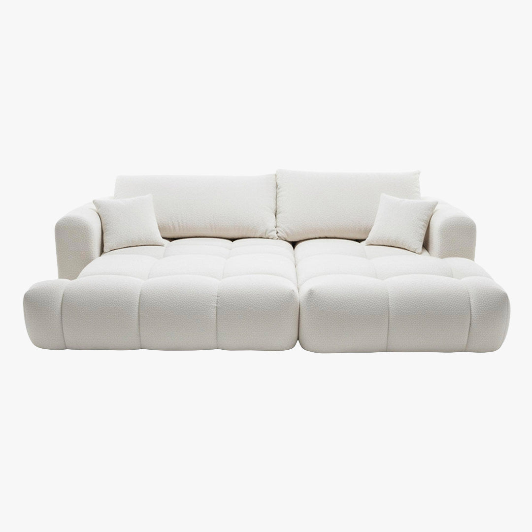 CLOUD Canapé d'angle convertible en tissu bouclette beige - Angle droit