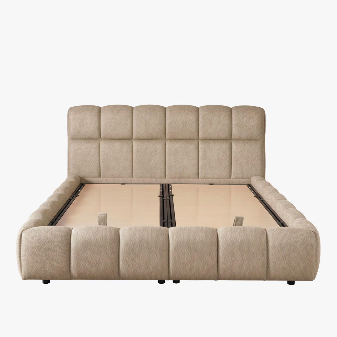 ARIONA Lit double en tissu taupe avec coffre 140x190 cm