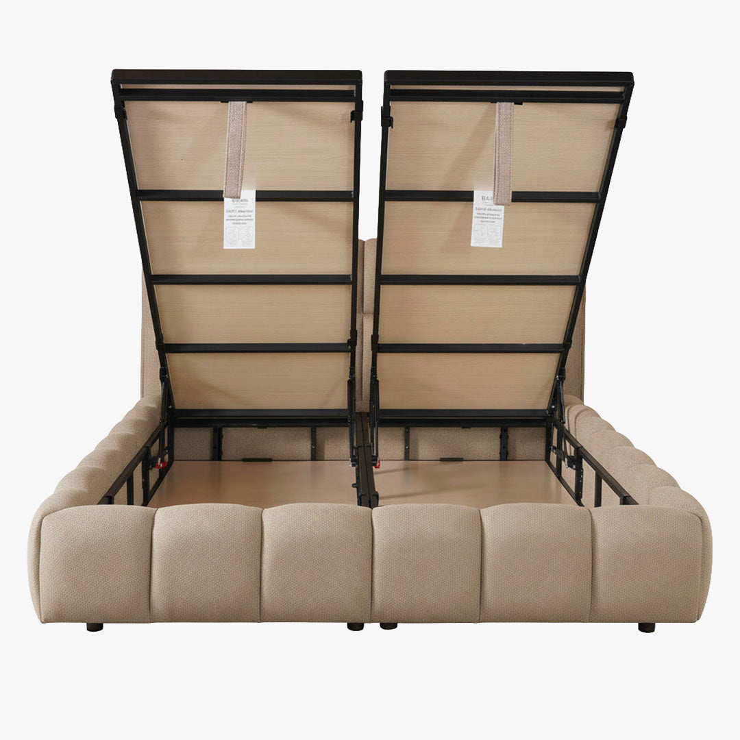 ARIONA Lit double en tissu taupe avec coffre 160x200 cm