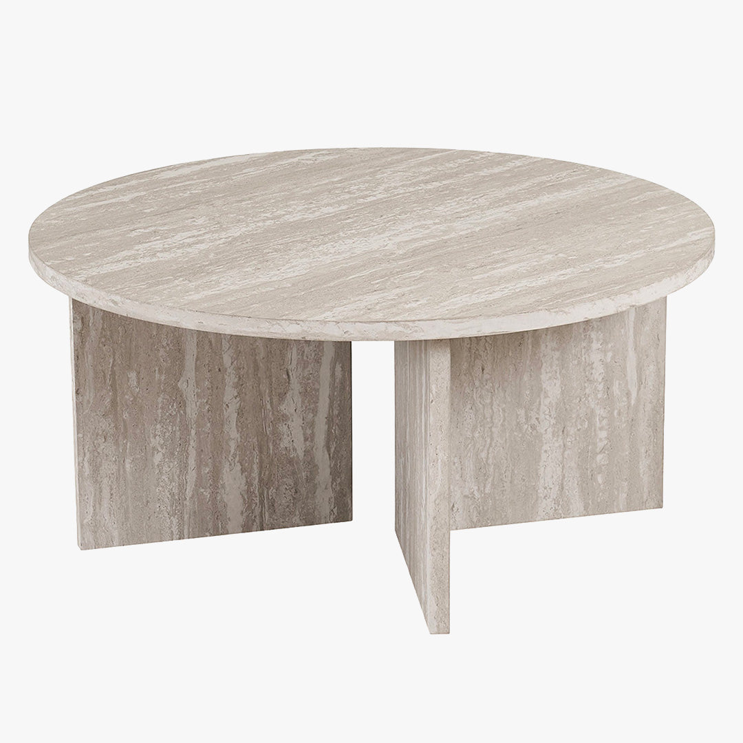 DRASIR Table basse ronde couleur travertin gris D90 cm