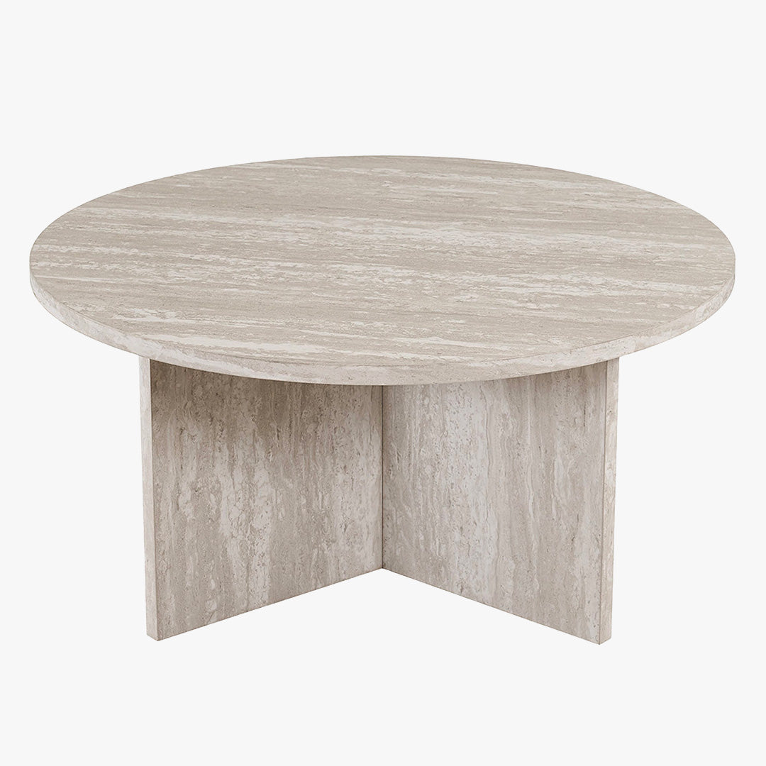 DRASIR Table basse ronde couleur travertin gris D90 cm