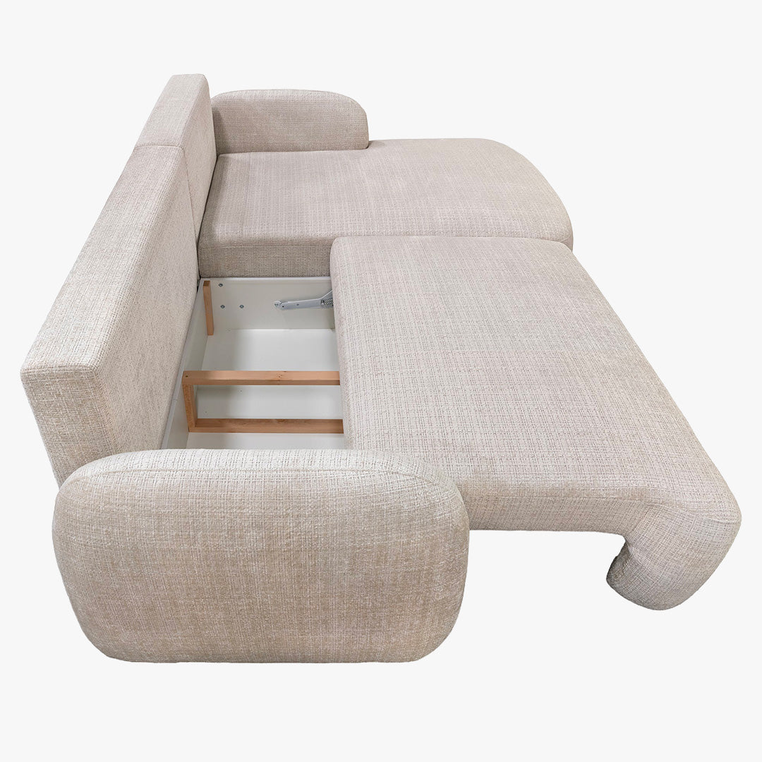 VIONA Canapé d'angle convertible avec coffre en tissu beige - Angle droit