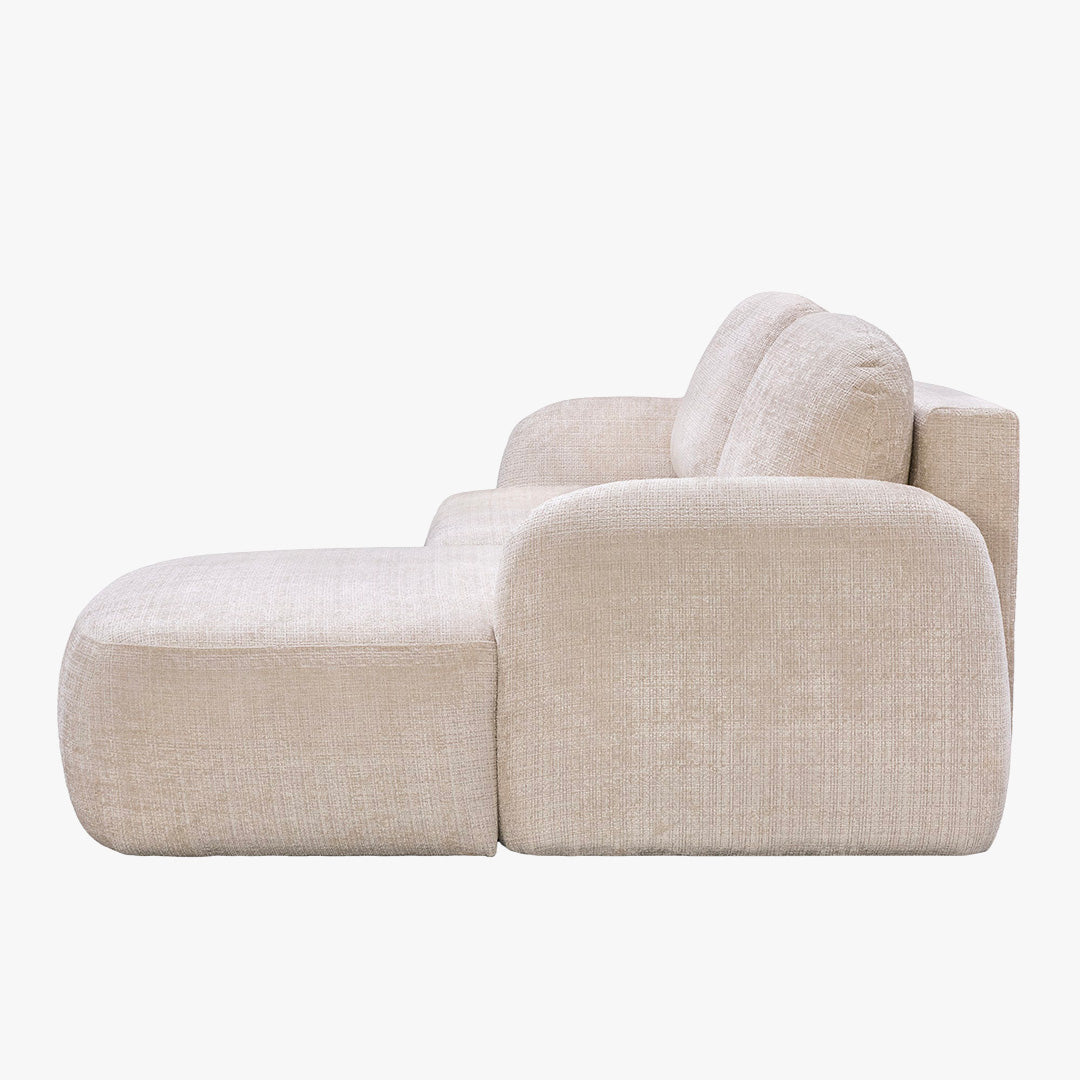 VIONA Canapé d'angle convertible avec coffre en tissu beige - Angle droit