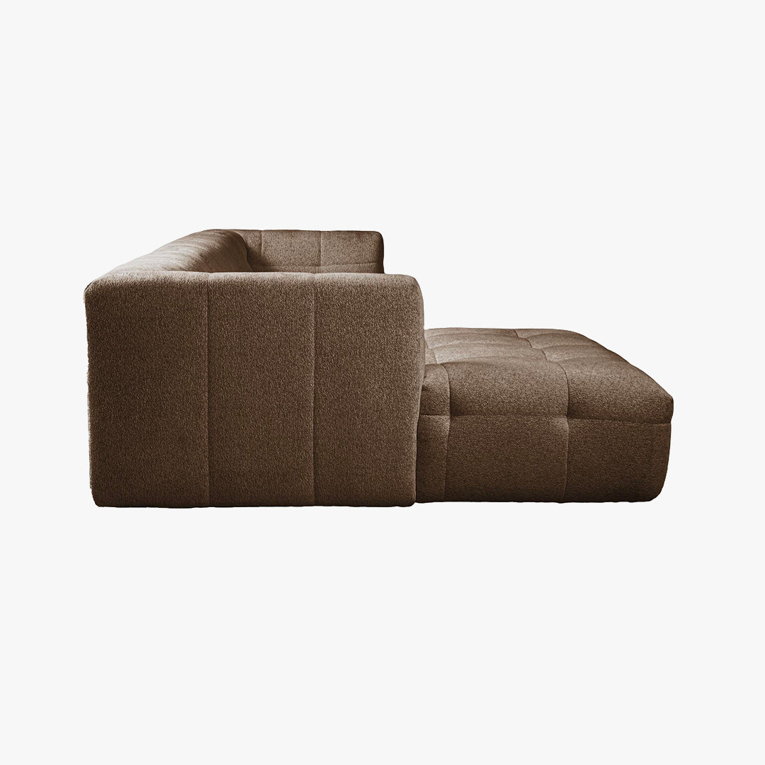 DEYNA Canapé d’angle en tissu capitonné taupe - Angle gauche