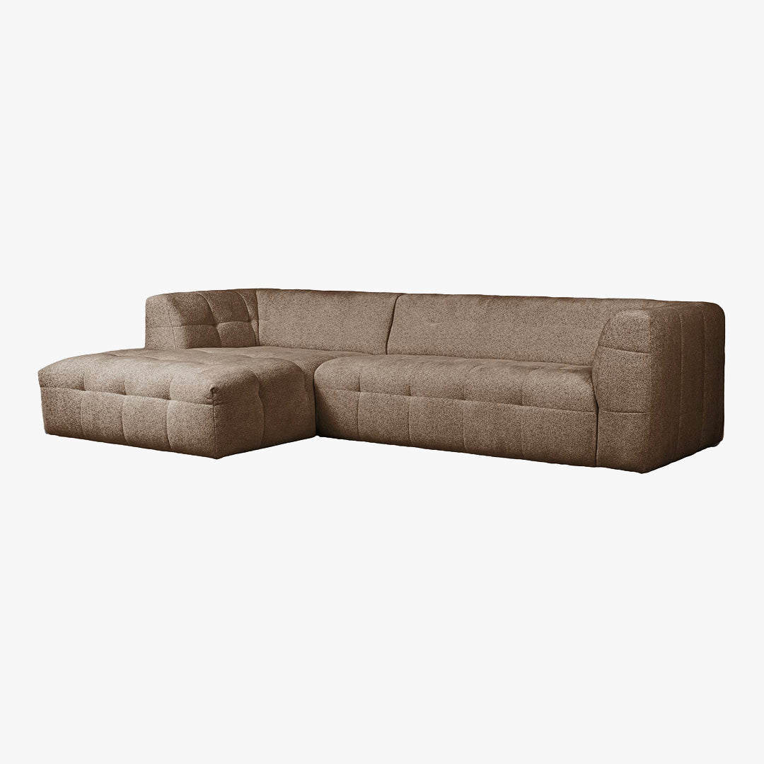 DEYNA Canapé d’angle en tissu capitonné taupe - Angle gauche