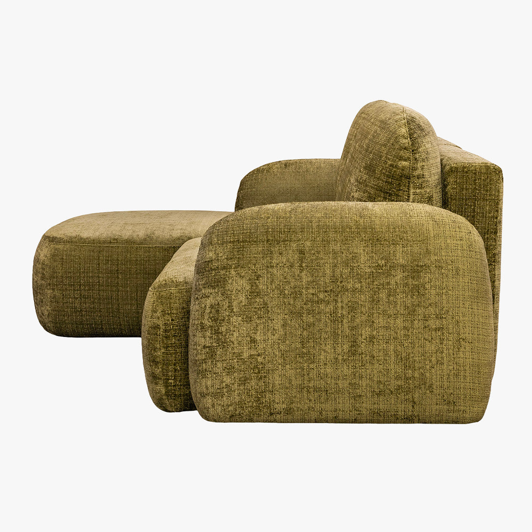 VIONA Canapé d'angle convertible avec coffre en tissu vert - Angle gauche