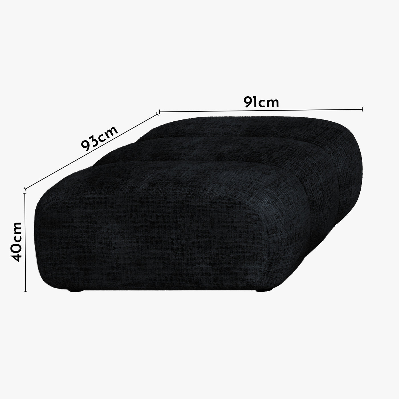GABYA Pouf rectangle matelassé en tissu noir