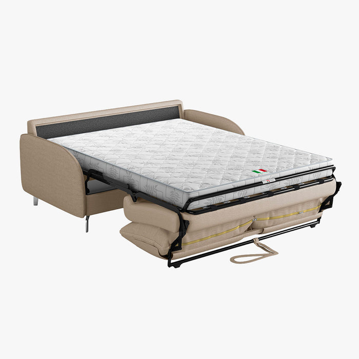 MARTINE Canapé 3 places convertible en tissu taupe matelas 14 cm