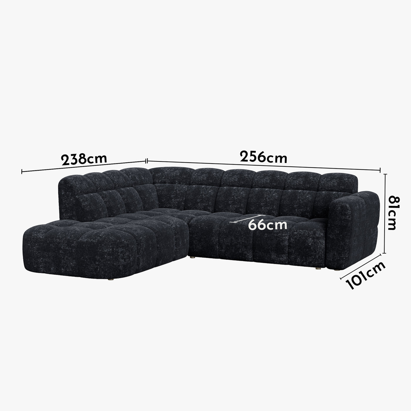 BELIZ Canapé d'angle en tissu noir - Angle gauche