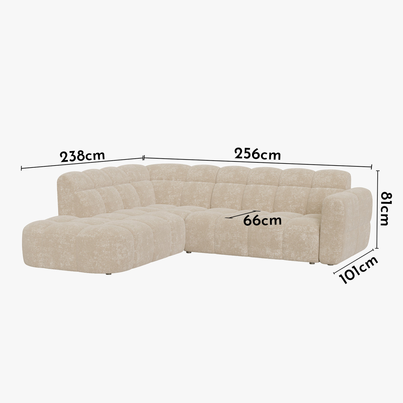 BELIZ Canapé d'angle en tissu beige - Angle gauche