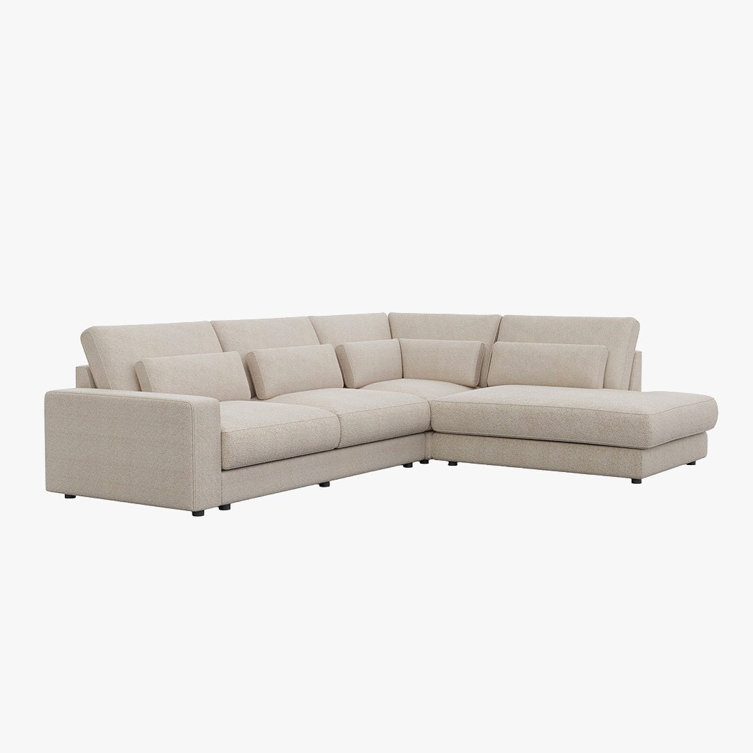HILONA XL Canapé d'angle en tissu beige - Angle droit