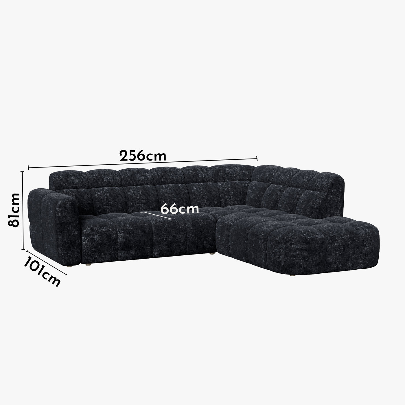 BELIZ Canapé d'angle en tissu noir - Angle droit