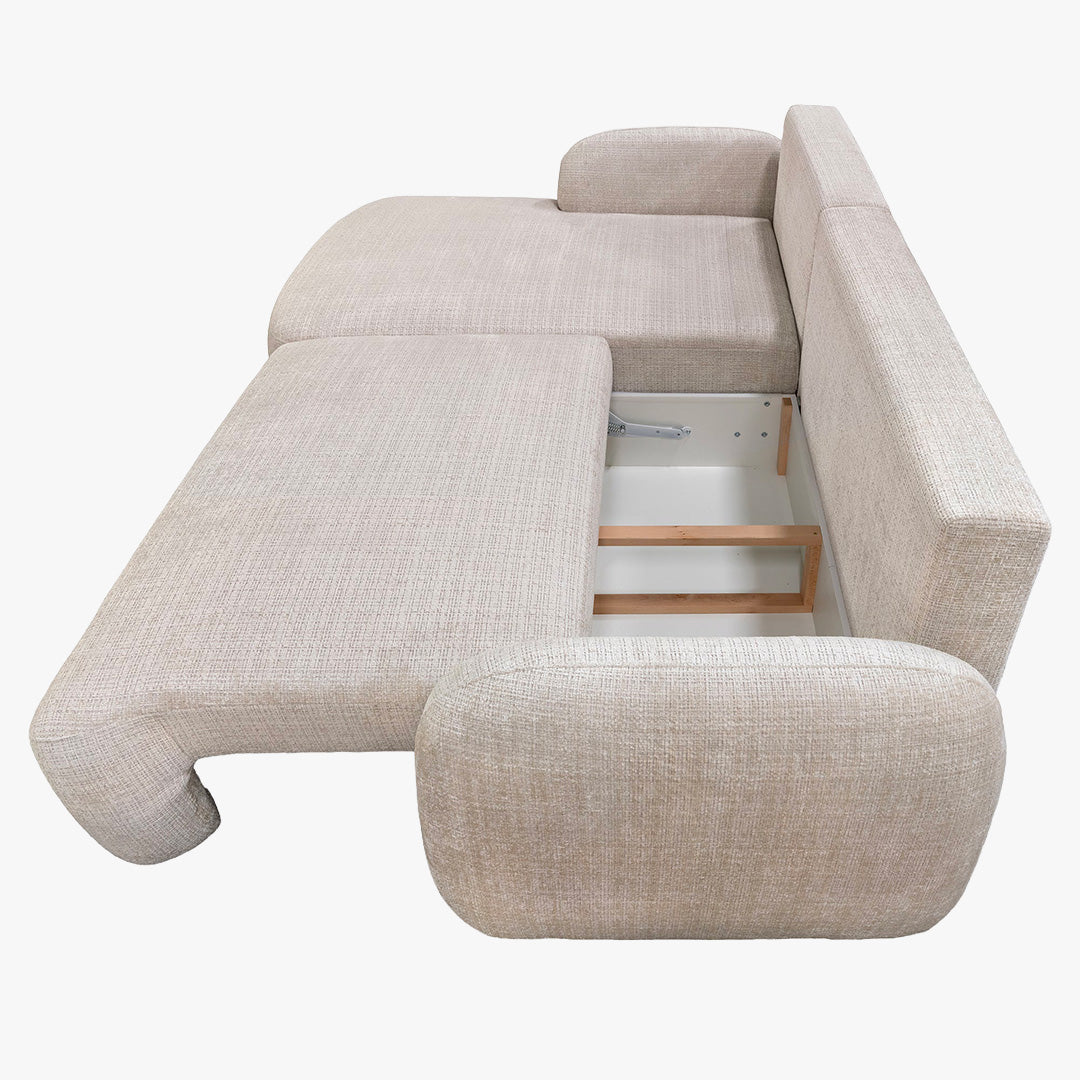VIONA Canapé d'angle convertible avec coffre en tissu beige - Angle gauche
