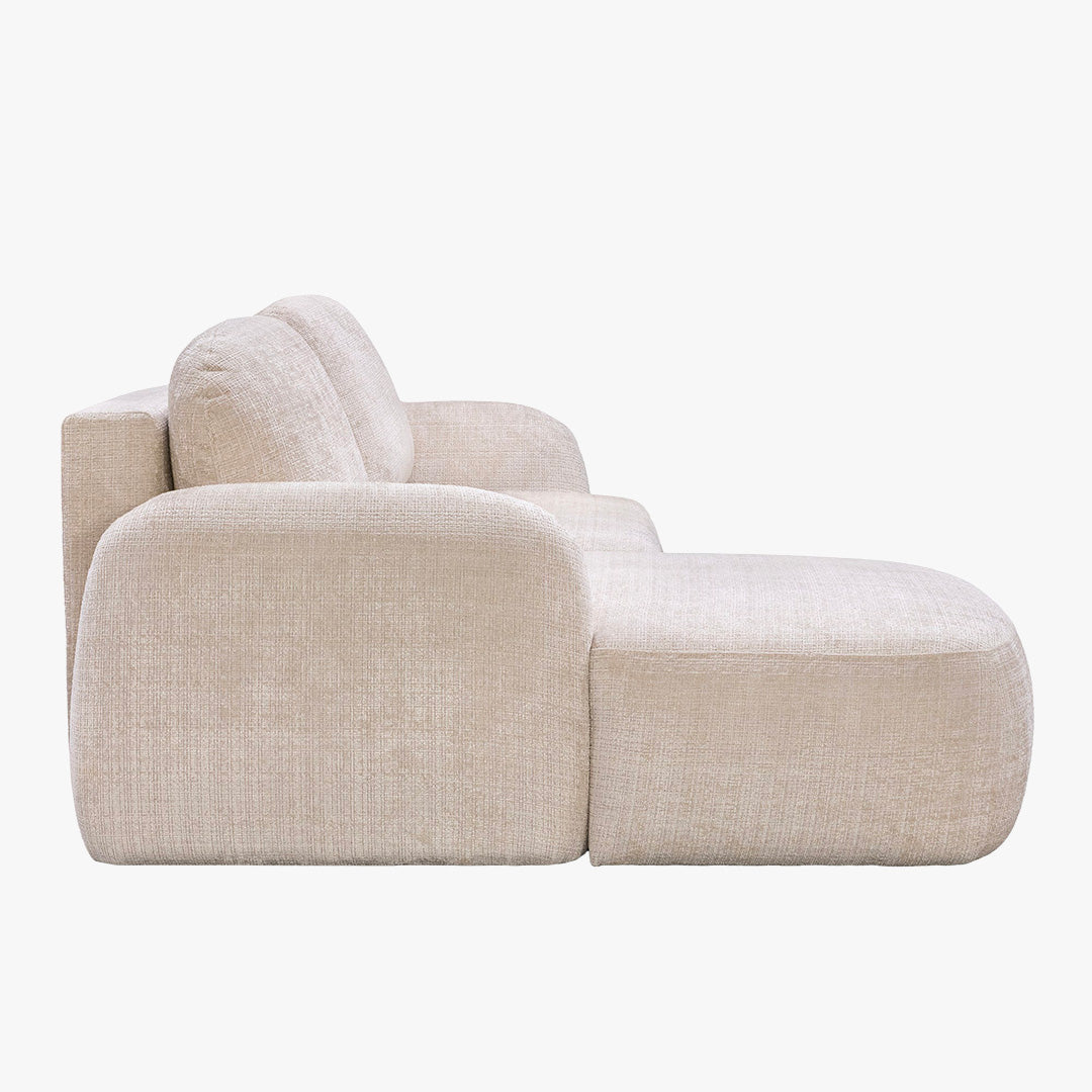 VIONA Canapé d'angle convertible avec coffre en tissu beige - Angle gauche