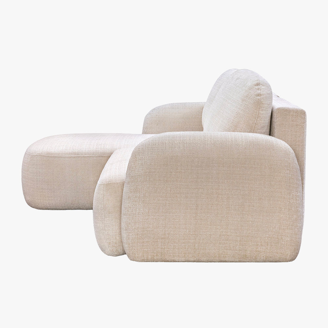 VIONA Canapé d'angle convertible avec coffre en tissu beige - Angle gauche