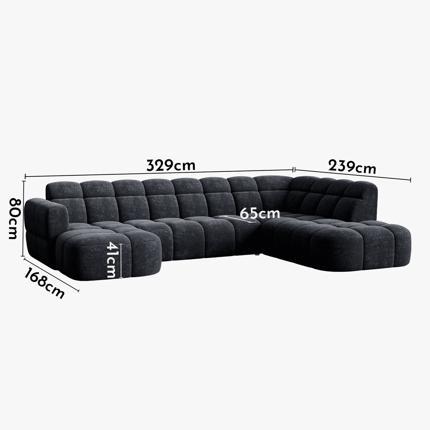 BELIZ XL Canapé panoramique tissu noir - Angle gauche