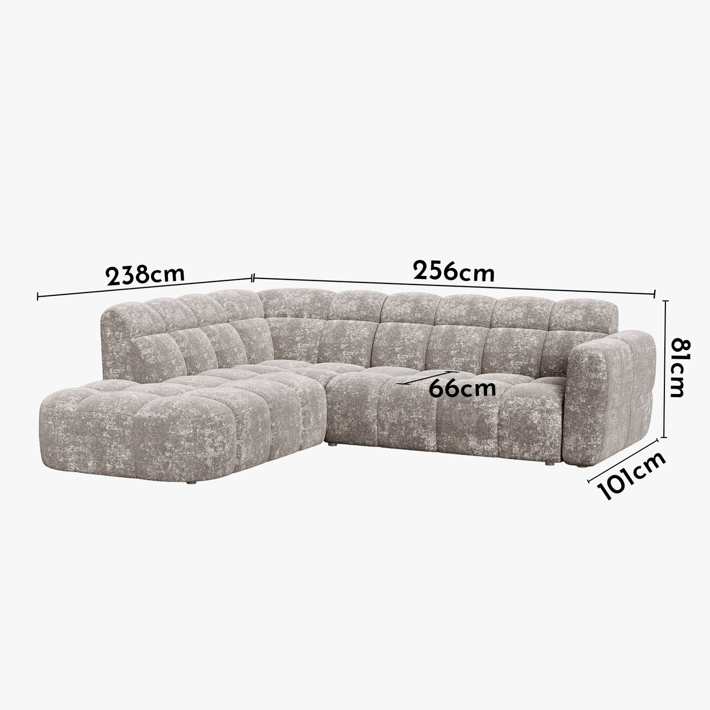 BELIZ Canapé d'angle en tissu taupe - Angle gauche