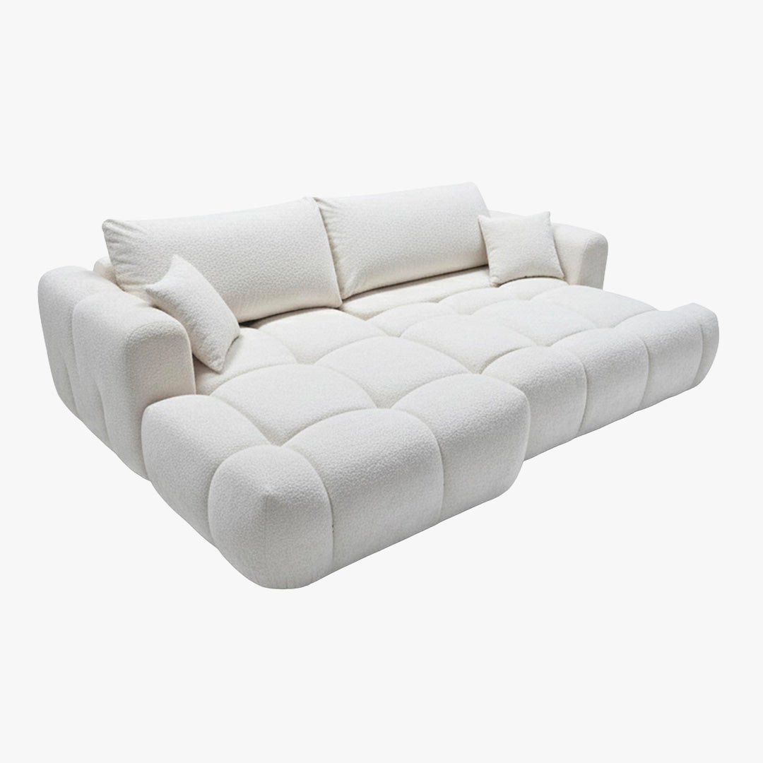 CLOUD Canapé d'angle convertible en tissu bouclette beige - Angle gauche