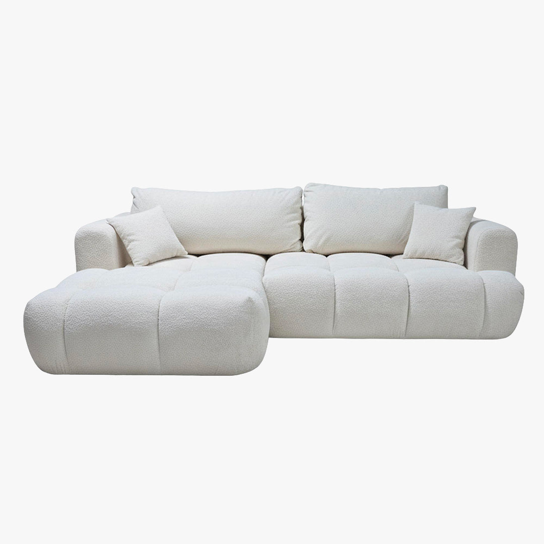 CLOUD Canapé d'angle convertible en tissu bouclette beige - Angle gauche