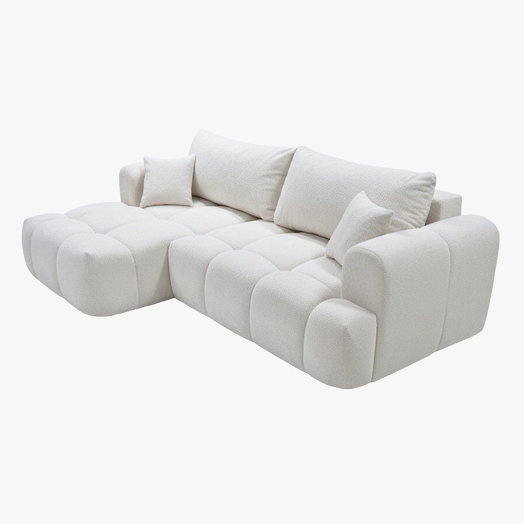 CLOUD Canapé d'angle convertible en tissu bouclette beige - Angle gauche