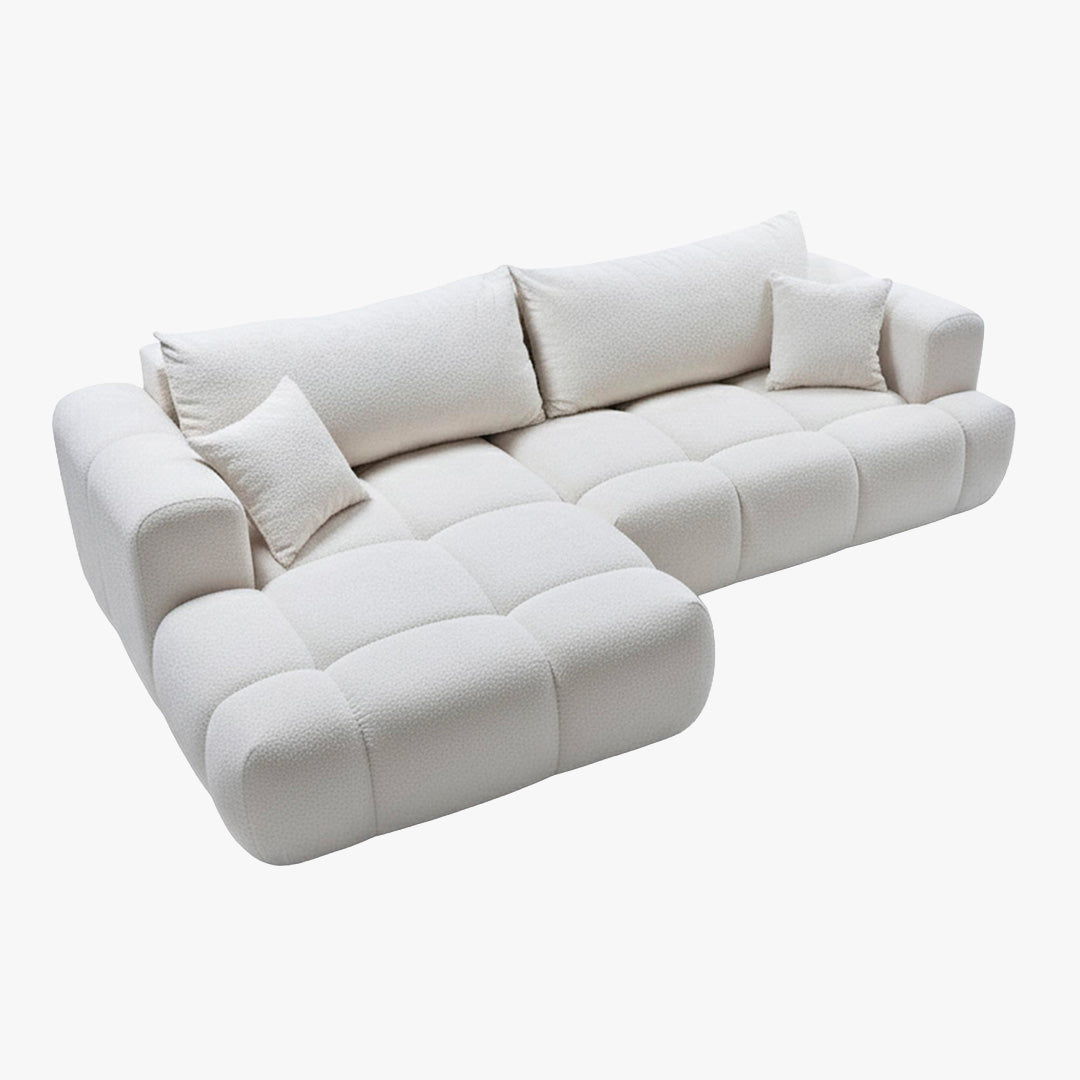 CLOUD Canapé d'angle convertible en tissu bouclette beige - Angle gauche