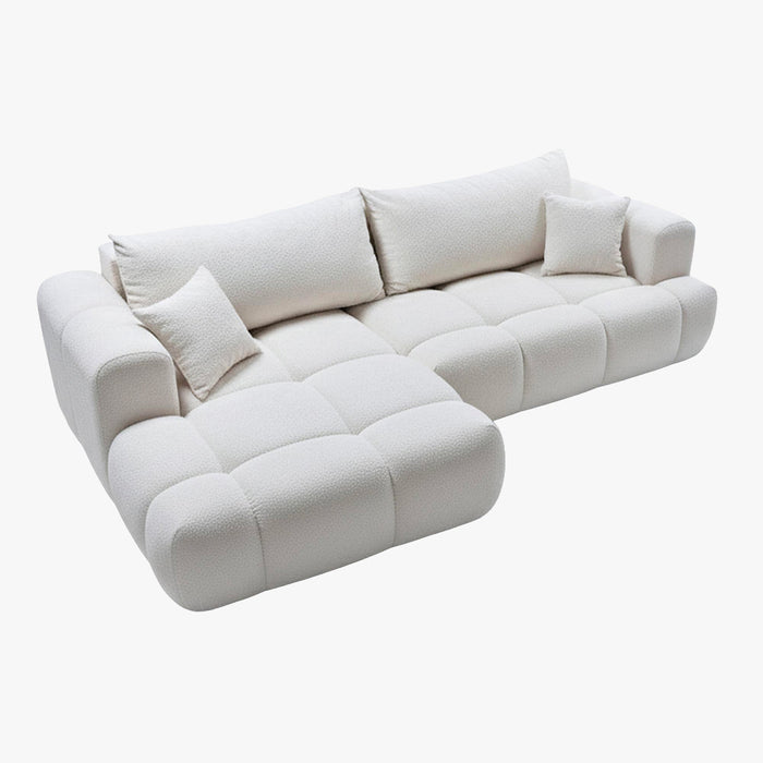 CLOUD Canapé d'angle convertible en tissu bouclette beige - Angle gauche