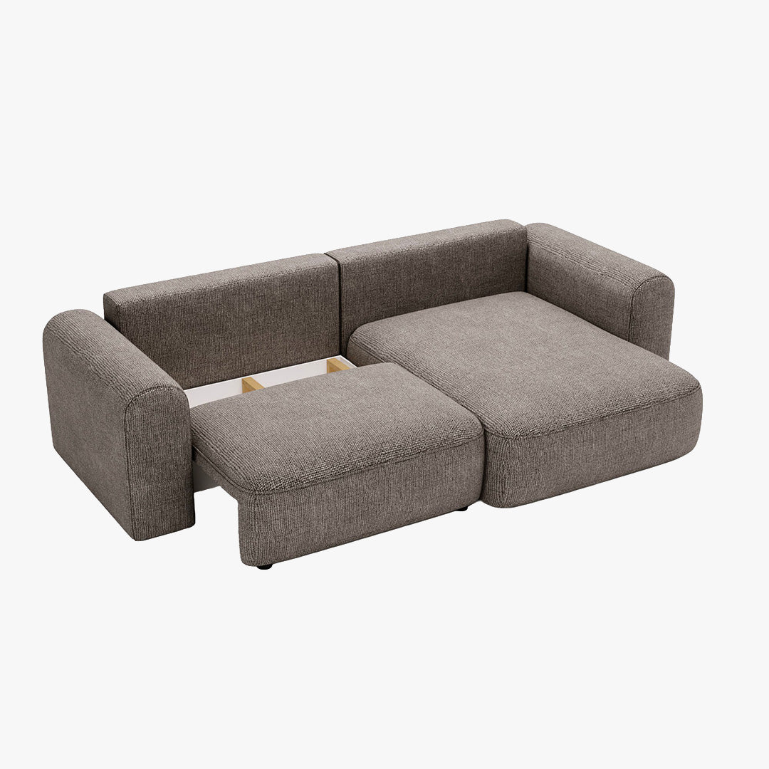 NIRA Canapé d'angle convertible réversible avec coffre en tissu gris