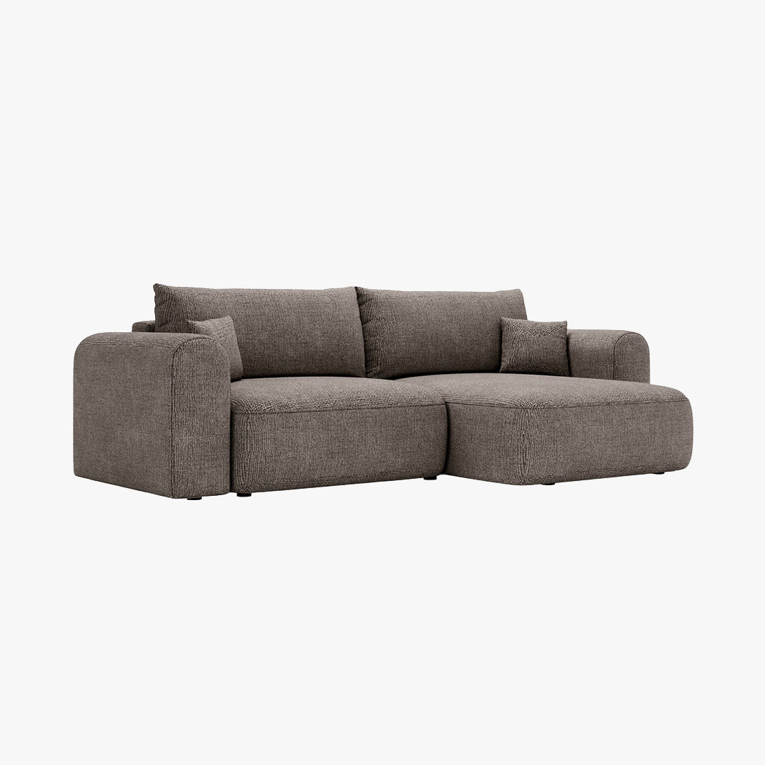 NIRA Canapé d'angle convertible réversible avec coffre en tissu gris